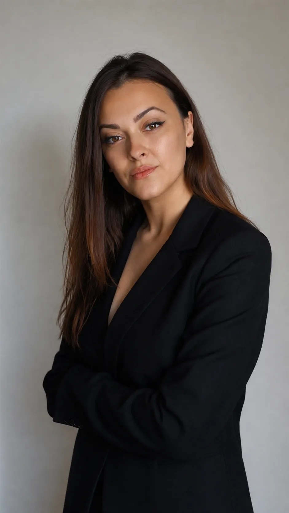 Portrait of Kristina wearing a black blazer.